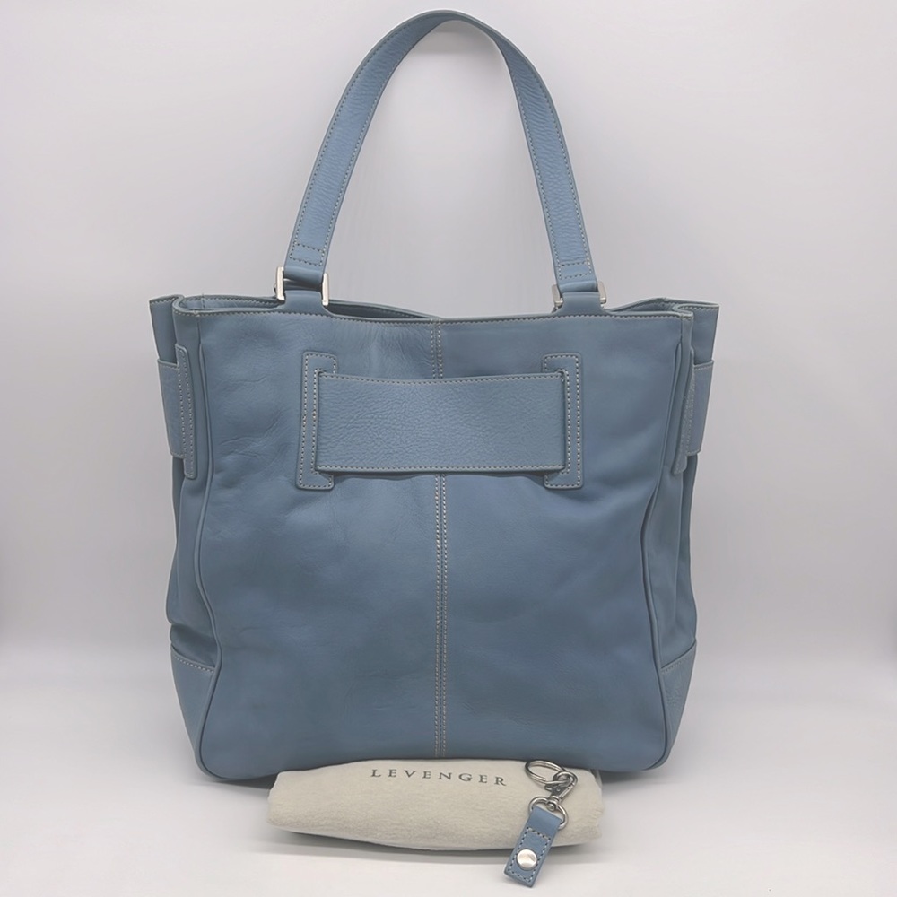 Levenger Leather Shoulder Bag Blue/Silver